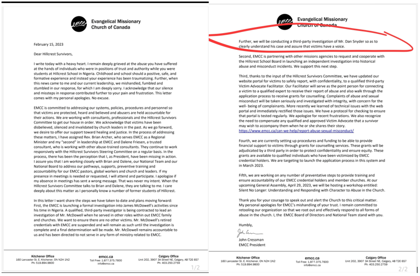 A public statement in which the EMCC promised to investigate Dan Snyder.
