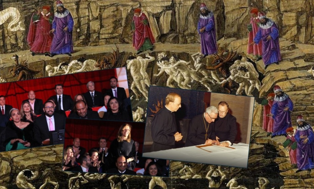 The sources of impunity for Mexican predators in religious settings: The protection they provide to each other, and the protection the political elites give them. Composite graphic by the author; classical art reference and photo credits in a final note.