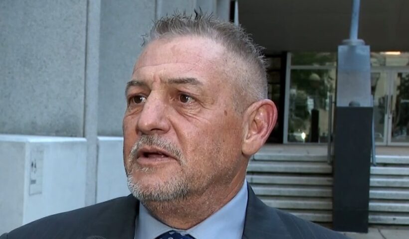 Brian Mannix, a survivor of childhood abuse by George Brignac, speaks outside bankruptcy court in New Orleans on Tuesday, December 2, 2025. Screen image from video report.