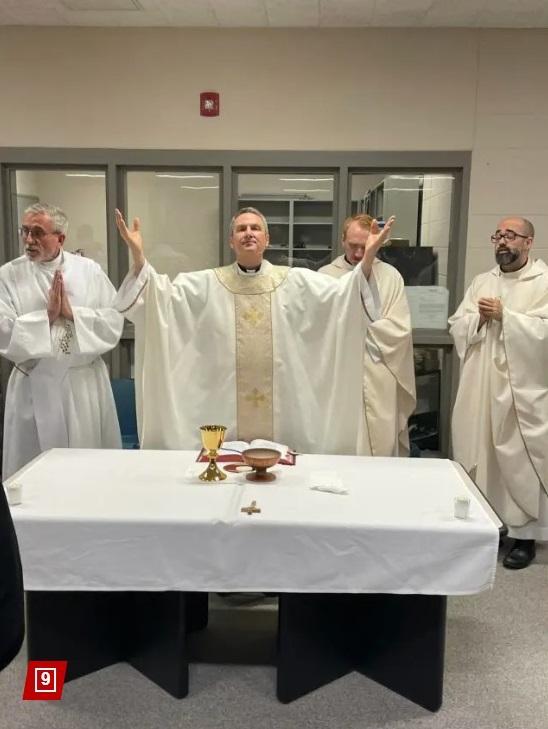 Bishop Ronald Hicks celebrating mass at the DuPage County Correctional Facility. DuPage County Sheriff's Office / Facebook