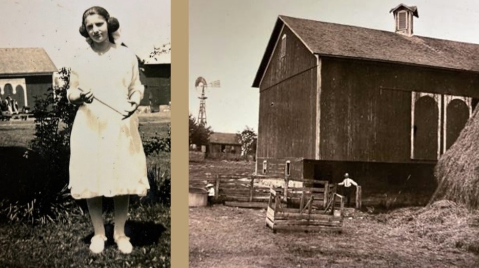 Margaret Pahl and the farm near Edgerton OH where she grew up. Credit: Pahl family
