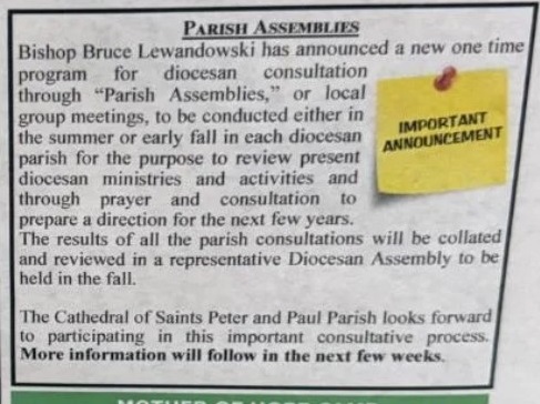 A notice in the June 7, 2026 bulletin for the Cathedral of SS. Peter & Paul in Providence (USA TODAY NETWORK)