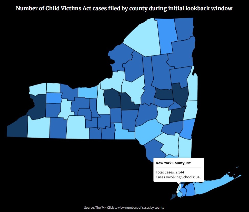 Number of Child Victims Act cases filed by NY county during initial lookback window